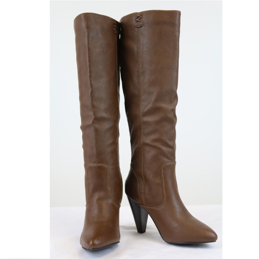 Brown Tall High Heel Below Knee Boots - Picture 3 of 3
